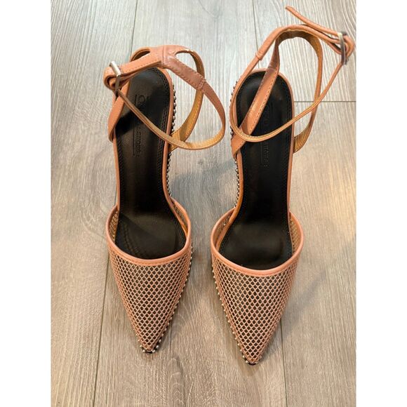 ASOS Blush Nude Mesh Pointed-Toe Ankle Strap Heels – Size 9 - Picture 1 of 6